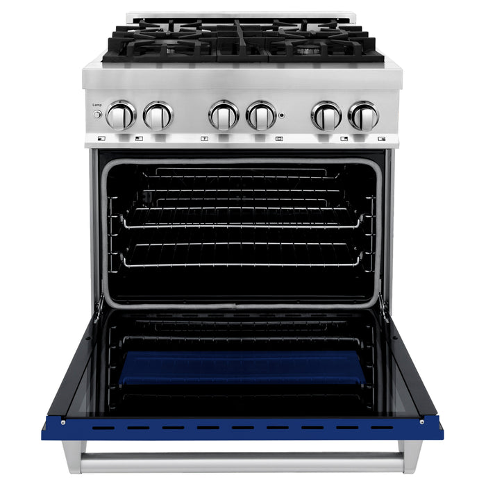 ZLINE 30 in. 4.0 cu. ft. Dual Fuel Range with Gas Stove and Electric Oven in Stainless Steel with Blue Gloss Door (RA-BG-30)