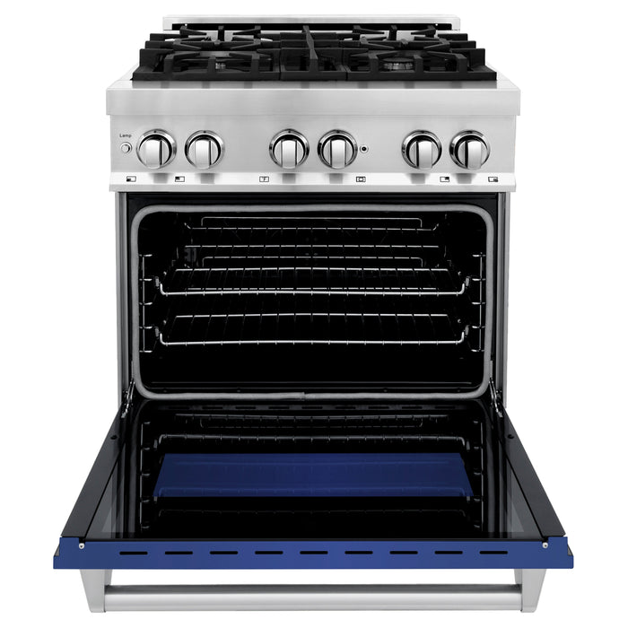 ZLINE 30 in. 4.0 cu. ft. Dual Fuel Range with Gas Stove and Electric Oven in Stainless Steel with Blue Matte Door (RA-BM-30)