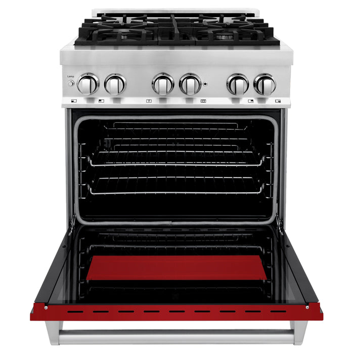 ZLINE 30 in. 4.0 cu. ft. Dual Fuel Range with Gas Stove and Electric Oven in Stainless Steel with Red Gloss Doors (RA-RG-30)