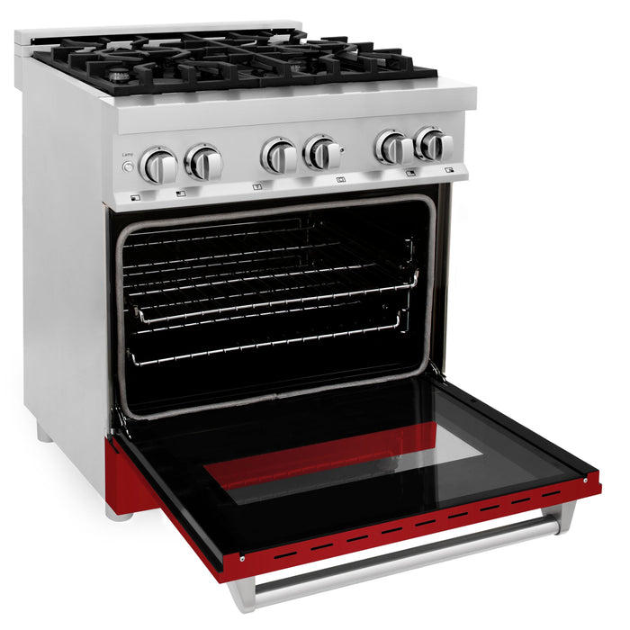 ZLINE 30 in. 4.0 cu. ft. Dual Fuel Range with Gas Stove and Electric Oven in Stainless Steel with Red Gloss Doors (RA-RG-30)