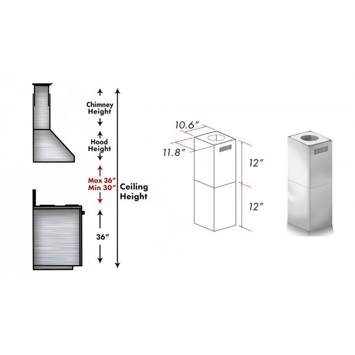 ZLINE 2-12 in. Short Chimney Pieces for 7.8 ft. to 8 ft. Ceilings (SK-597i)