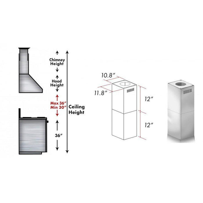 ZLINE 2-12 in. Short Chimney Pieces for 7 ft. to 8 ft. Ceilings (SK-GL9i)