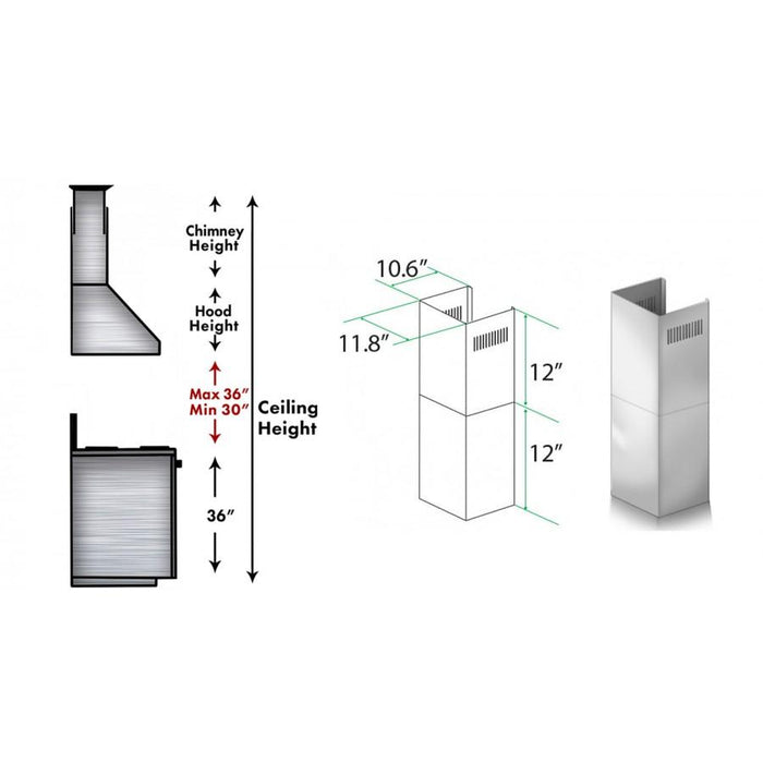 ZLINE 2-12 in. Short Chimney Pieces for 7 ft. to 8 ft. Ceilings (SK-KE/KECOM-30)