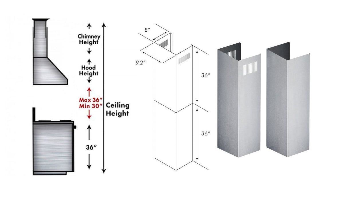 ZLINE 2-36 in. Chimney Extensions for 10 ft. to 12 ft. Ceilings (2PCEXT-KB/KL2/KL3)