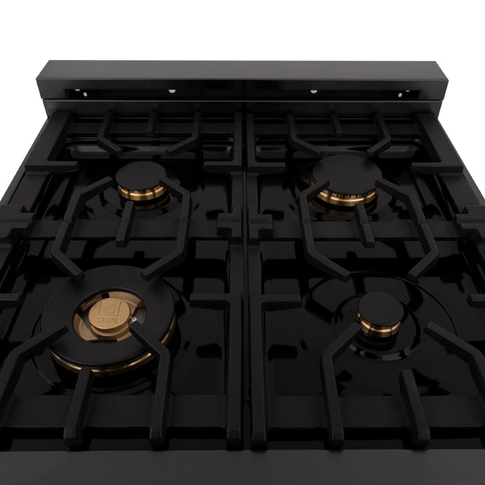 ZLINE 24 in. Professional Dual Fuel Range in Black Stainless Steel with Brass Burners (RAB-BR-24)