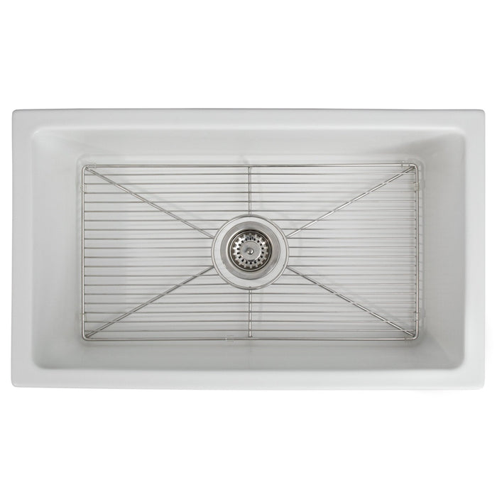 ZLINE 30 in. Venice Farmhouse Apron Front Reversible Single Bowl Fireclay Kitchen Sink with Bottom Grid (FRC5119)