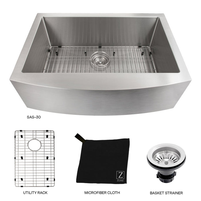 ZLINE 30 in. Zermatt Farmhouse Apron Mount Single Bowl Kitchen Sink with Bottom Grid (SAS)