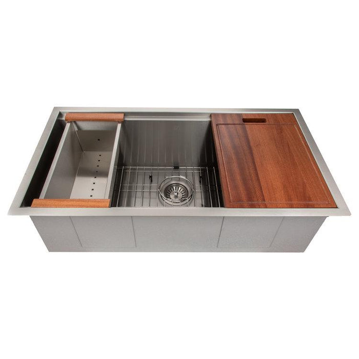 ZLINE 33 in. Garmisch Undermount Single Bowl Kitchen Sink with Bottom Grid and Accessories (SLS-33)