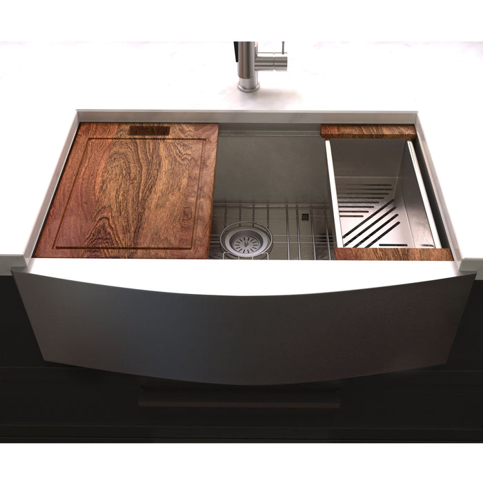 ZLINE 33 in. Moritz Farmhouse Apron Mount Single Bowl Kitchen Sink with Bottom Grid and Accessories (SLSAP-33)