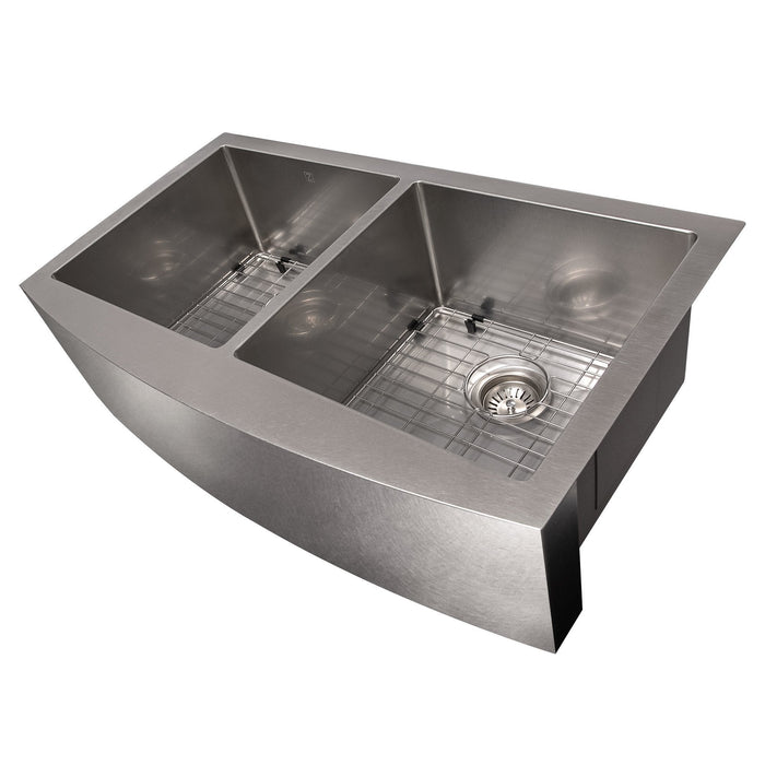 ZLINE 36 in. Niseko Farmhouse Apron Mount Double Bowl Kitchen Sink with Bottom Grid (SA50D)