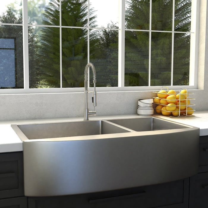 ZLINE 36 in. Niseko Farmhouse Apron Mount Double Bowl Kitchen Sink with Bottom Grid (SA50D)