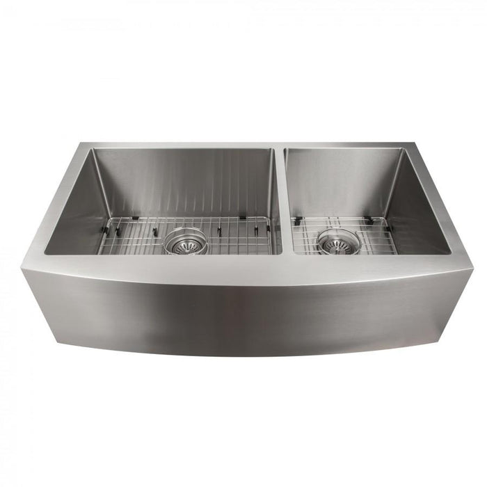 ZLINE 36 in. Courchevel Farmhouse Apron Mount Double Bowl Kitchen Sink with Bottom Grid (SA60D)