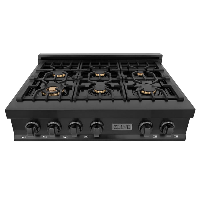 ZLINE 36 in. Porcelain Gas Stovetop in Black Stainless with 6 Gas Brass Burners (RTB-BR-36)