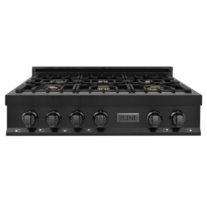 ZLINE 36 in. Porcelain Gas Stovetop in Black Stainless with 6 Gas Brass Burners (RTB-BR-36)