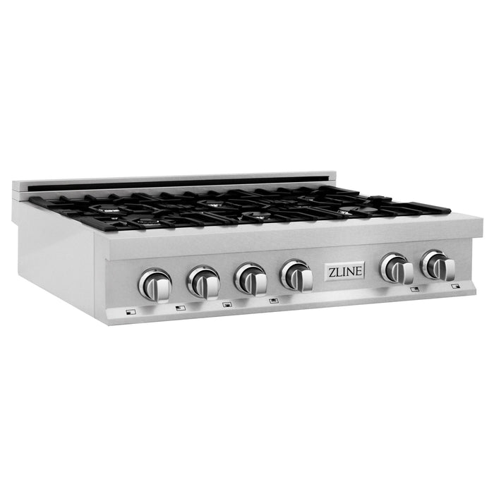 ZLINE 36 in. Porcelain Rangetop in DuraSnow Stainless Steel with 6 Gas Burners (RTS-36)