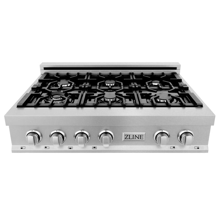 ZLINE 36 in. Porcelain Rangetop in DuraSnow Stainless Steel with 6 Gas Burners (RTS-36)