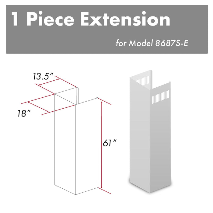 ZLINE 61 in. DuraSnow Stainless Steel Chimney Extension for Ceilings up to 12.5 ft. (8687S-E)