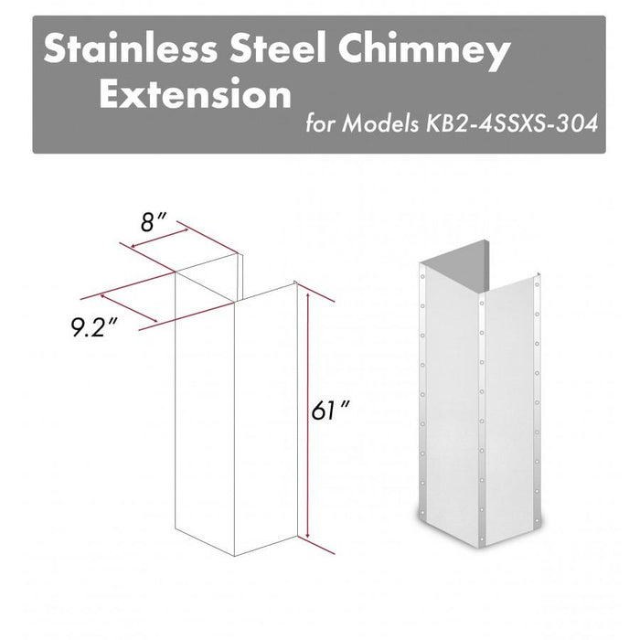 ZLINE 61 in. DuraSnow Stainless Steel Extended Chimney and Crown (KB2-4SSXS-30-304-E)