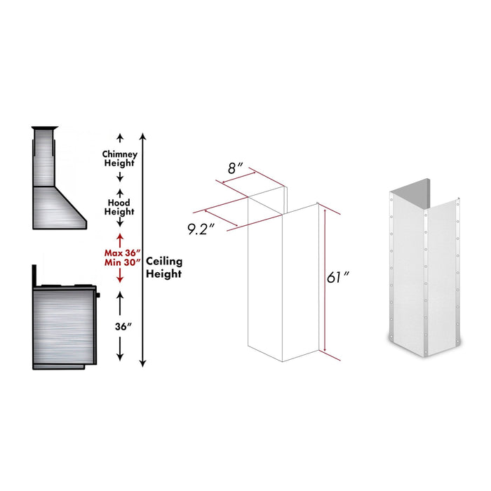 ZLINE 61 in. DuraSnow Stainless Steel Extended Chimney and Crown (KB2-4SSXS-30-304-E)