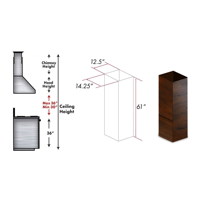 ZLINE 61 in. Wooden Chimney Extension for Ceilings up to 12.5 ft. (KBiRR-E)