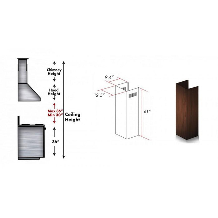 ZLINE 61 in. Wooden Chimney Extension for Ceilings up to 12.5 ft. (KBRR-E)