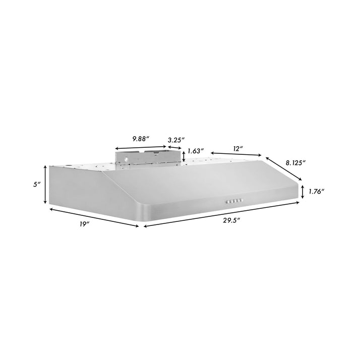 ZLINE 400 CFM Ducted Under Cabinet Range Hood in Stainless Steel - Hardwired Power (617)