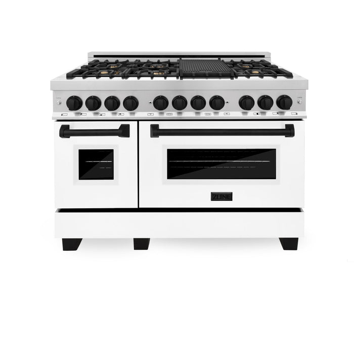 ZLINE Autograph Edition 48 in. 6.0 cu. ft. Dual Fuel Range with Gas Stove and Electric Oven in Stainless Steel with White Matte Door and Matte Black Accents (RAZ-WM-48-MB)