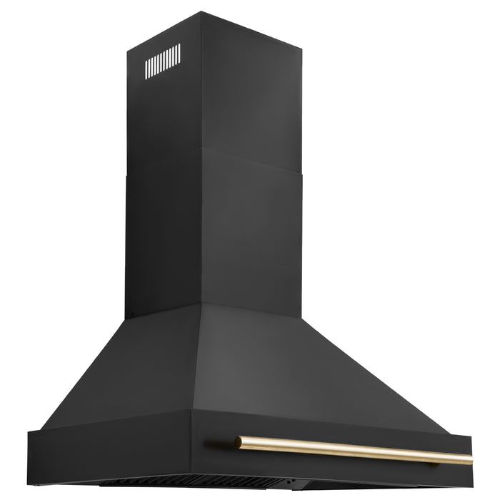 ZLINE 36 in. Autograph Edition Kitchen Package with Black Stainless Steel Dual Fuel Range and Range Hood with Polished Gold Accents (2AKP-RABRH36-G)