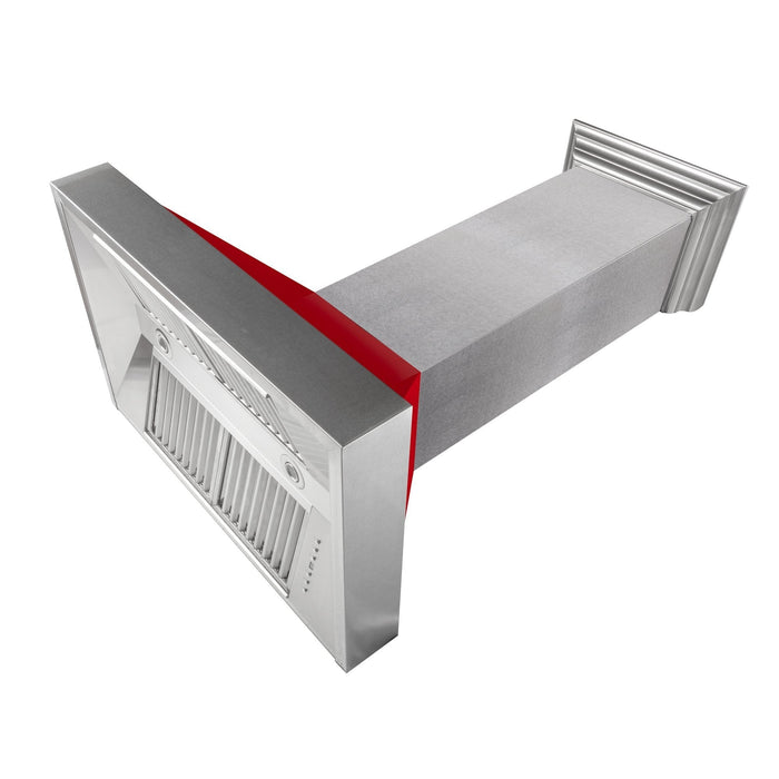 ZLINE Ducted Fingerprint Resistant Stainless Steel Range Hood with Red Gloss Shell (8654RG)