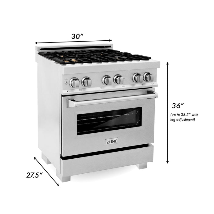 ZLINE 30 in. 4.0 cu. ft. Electric Oven and Gas Cooktop Dual Fuel Range with Griddle and Brass Burners in Fingerprint Resistant Stainless (RAS-SN-BR-GR-30)