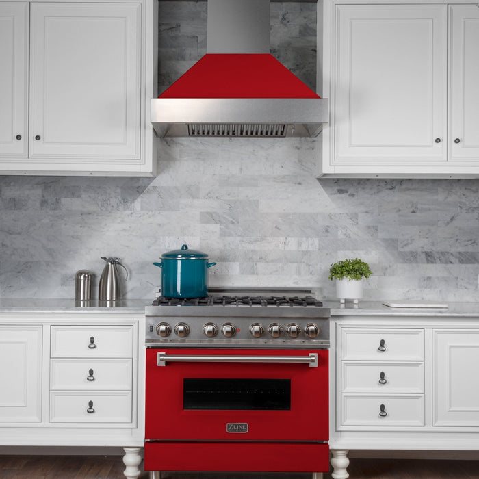 ZLINE Ducted Fingerprint Resistant Stainless Steel Range Hood with Red Matte Shell (8654RM)