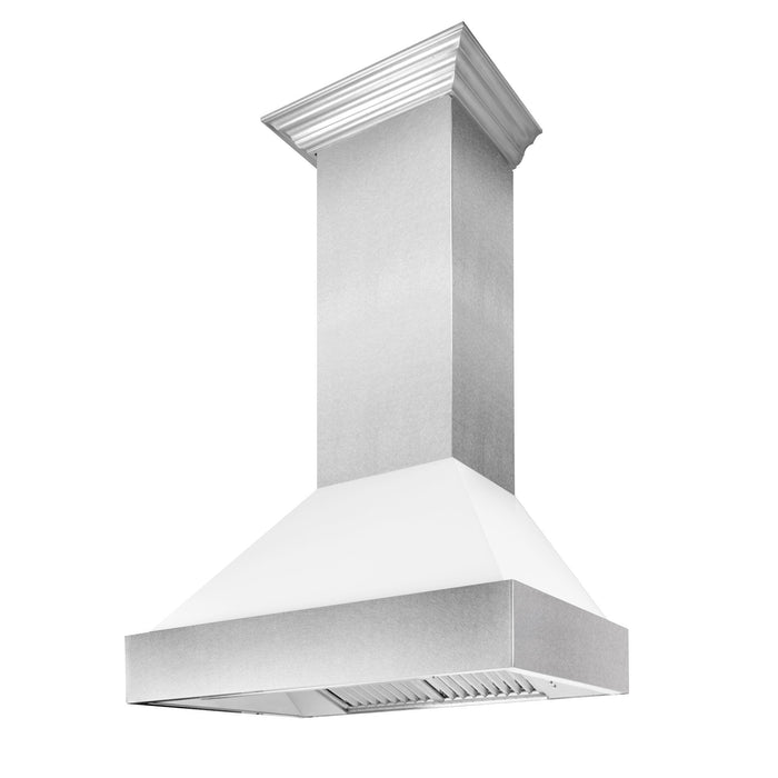 ZLINE 36 in. Kitchen Package with DuraSnow Stainless Steel Dual Fuel Range with White Matte Door and Convertible Vent Range Hood (2KP-RASWMRH36)