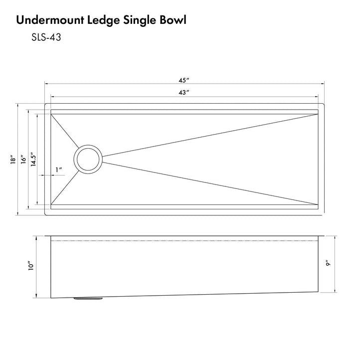 ZLINE 43 in. Garmisch Undermount Single Bowl Kitchen Sink with Bottom Grid and Accessories (SLS-43)