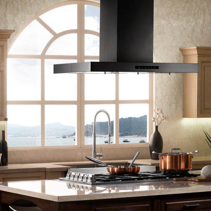 ZLINE Convertible Island Mount Range Hood in Black Stainless Steel (BSKE2iN)