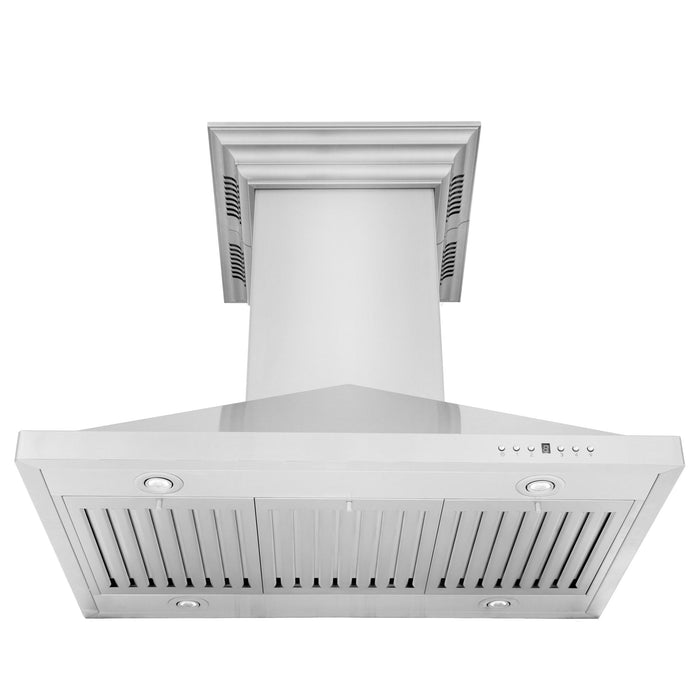 ZLINE Ducted Vent Island Mount Range Hood in Stainless Steel with Built-in ZLINE CrownSound Bluetooth Speakers (GL1iCRN-BT)