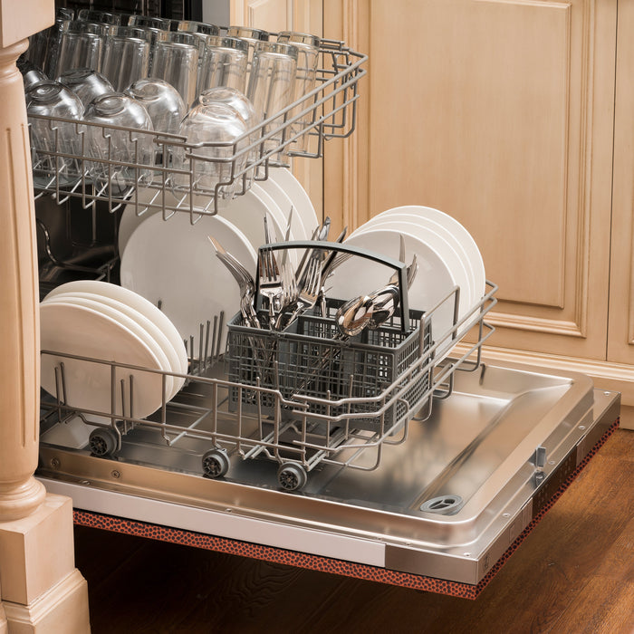 ZLINE 24 in. Top Control Dishwasher with Hand-Hammered Copper Panel and Traditional Style Handle, 52dBa (DW-HH-H-24)