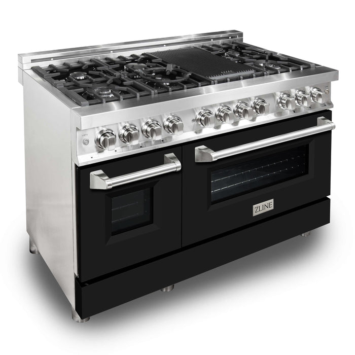 ZLINE 48 in. Professional Dual Fuel Range in Stainless Steel with Black Matte Door (RA-BLM-48)