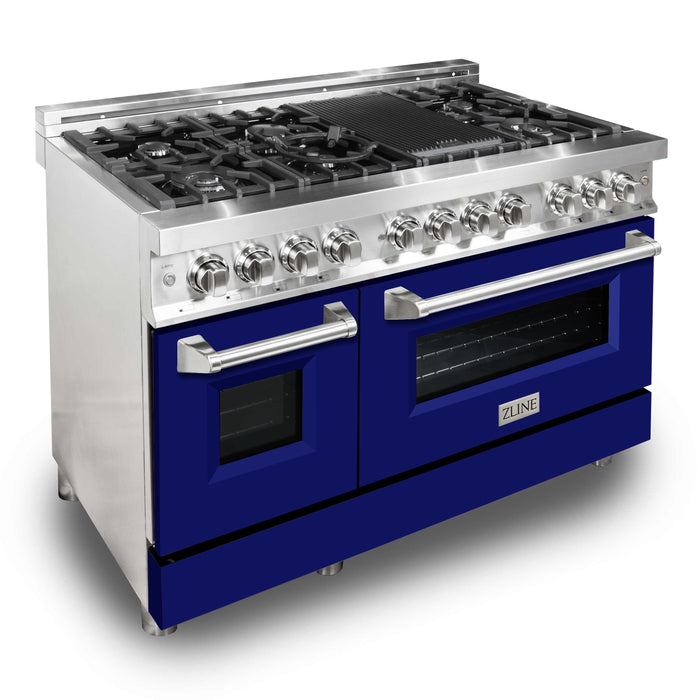 ZLINE 48 in. Professional Dual Fuel Range in Stainless Steel with Blue Matte Door (RA-BM-48)