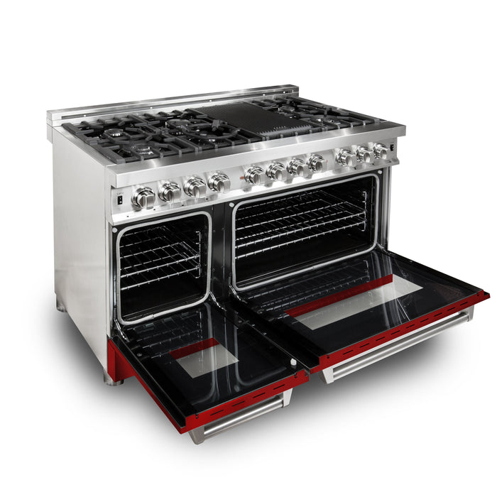 ZLINE 48 in. Professional Dual Fuel Range in Stainless Steel with Red Gloss Door (RA-RG-48)