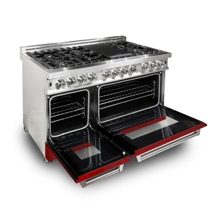 ZLINE 48 in. Professional Dual Fuel Range in Stainless Steel with Red Matte Door (RA-RM-48)