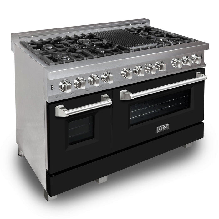 ZLINE 48 in. Fingerprint Resistant Stainless Steel 6.0 cu.ft. 7 Gas Burner/Electric Oven Range with Black Matte Door (RAS-BLM-48)