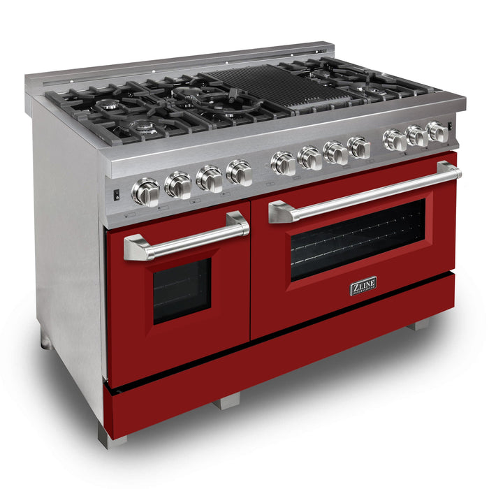 ZLINE 48 in. Fingerprint Resistant Stainless Steel 6.0 cu.ft. 7 Gas Burner/Electric Oven Range with Red Matte (RAS-RM-48)