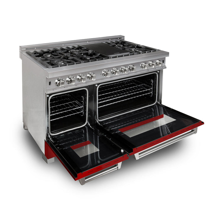 ZLINE 48 in. Fingerprint Resistant Stainless Steel 6.0 cu.ft. 7 Gas Burner/Electric Oven Range with Red Matte (RAS-RM-48)