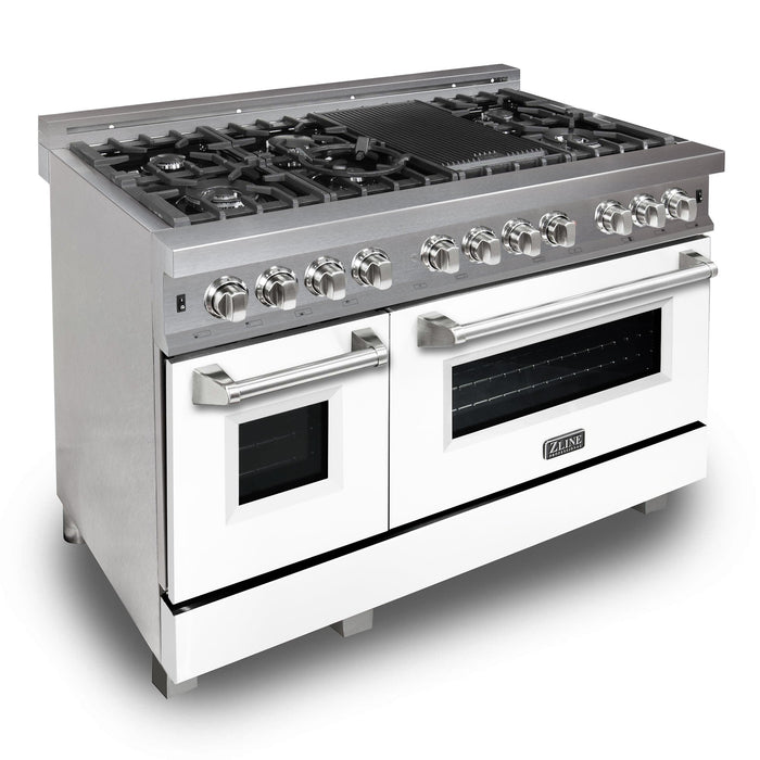 ZLINE 48 in. Fingerprint Resistant Stainless Steel 6.0 cu.ft. 7 Gas Burner/Electric Oven Range with White Matte Door (RAS-WM-48)