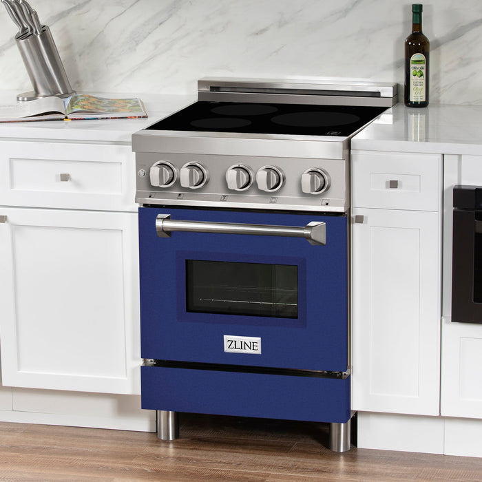 ZLINE 24 In. 2.8 cu. ft. Induction Range with a 3 Element Stove and Electric Oven in Stainless Steel with Blue Gloss Door(RAIND-BG-24)