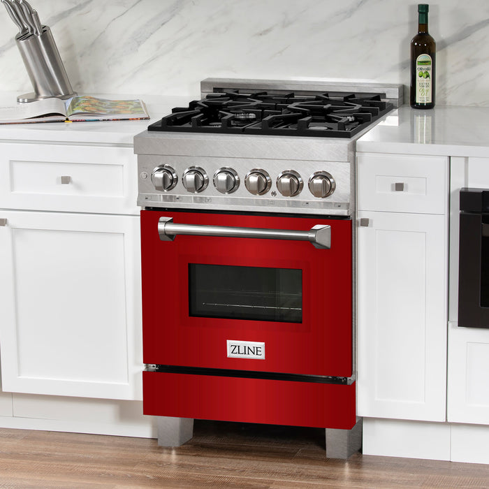 ZLINE 24 in. Professional Dual Fuel Range in Fingerprint Resistant Stainless Steel with Red Gloss Door (RAS-RG-24)