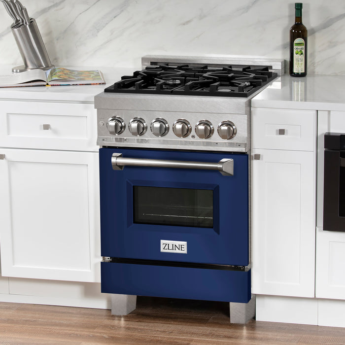 ZLINE 24 in. Professional Dual Fuel Range in Fingerprint Resistant Stainless Steel with Blue Gloss Door (RAS-BG-24)