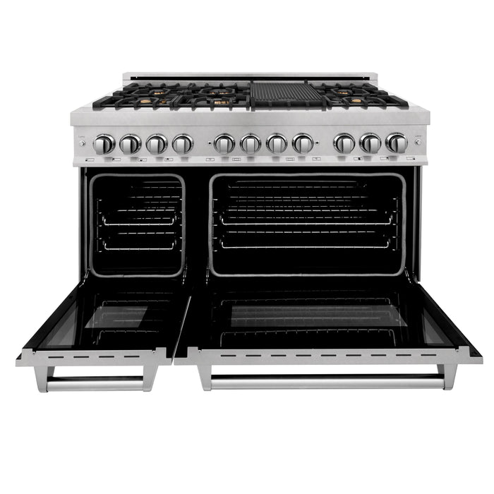 ZLINE 48 in. Fingerprint Resistant Stainless Steel 6.0 cu.ft. 7 Gas Burner/Electric Oven Range with Brass Burners (RAS-SN-BR-48)