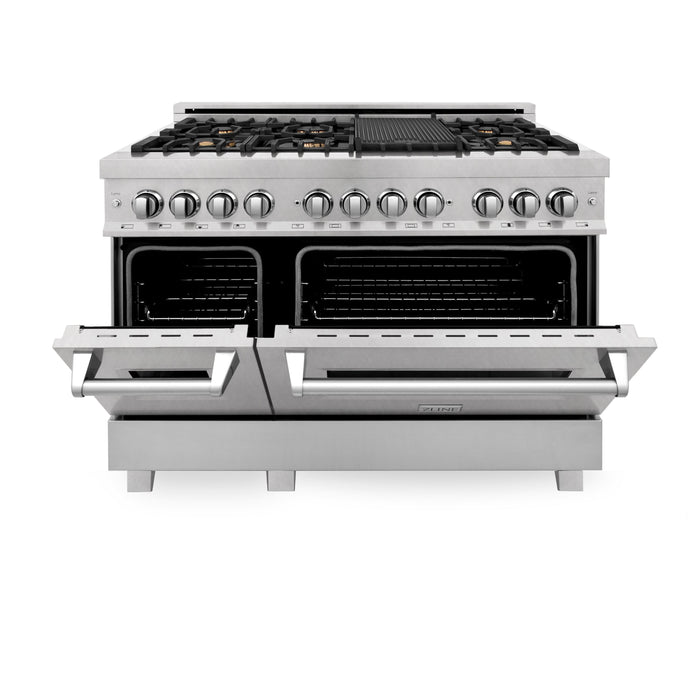 ZLINE 48 in. Fingerprint Resistant Stainless Steel 6.0 cu.ft. 7 Gas Burner/Electric Oven Range with Brass Burners (RAS-SN-BR-48)