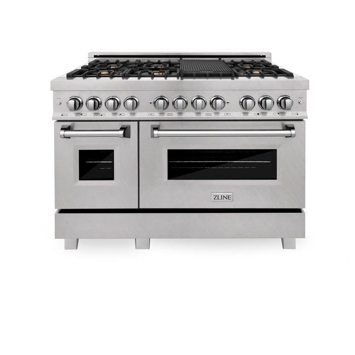 ZLINE 48 in. 6.0 cu. ft. Electric Oven and Gas Cooktop Dual Fuel Range with Griddle and Brass Burners in Fingerprint Resistant Stainless (RAS-SN-BR-GR-48)